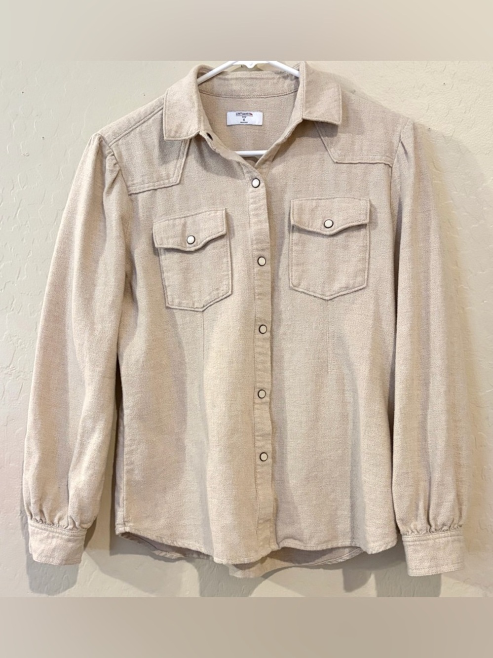UNTUCKit For Her Beige Button Down Shirt | Lightweight Utility Blouse- Size 6